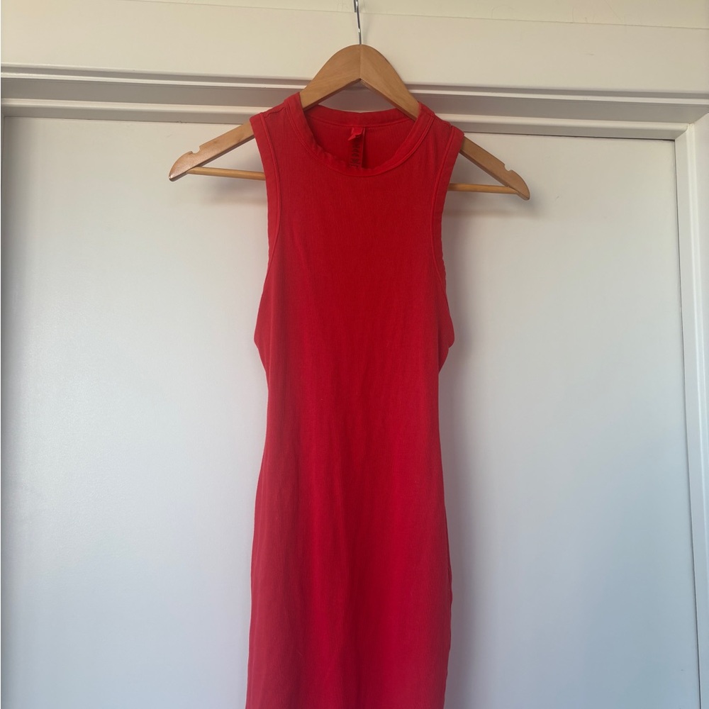 SKIMS Red Sleeveless Ribbed Mini Dress